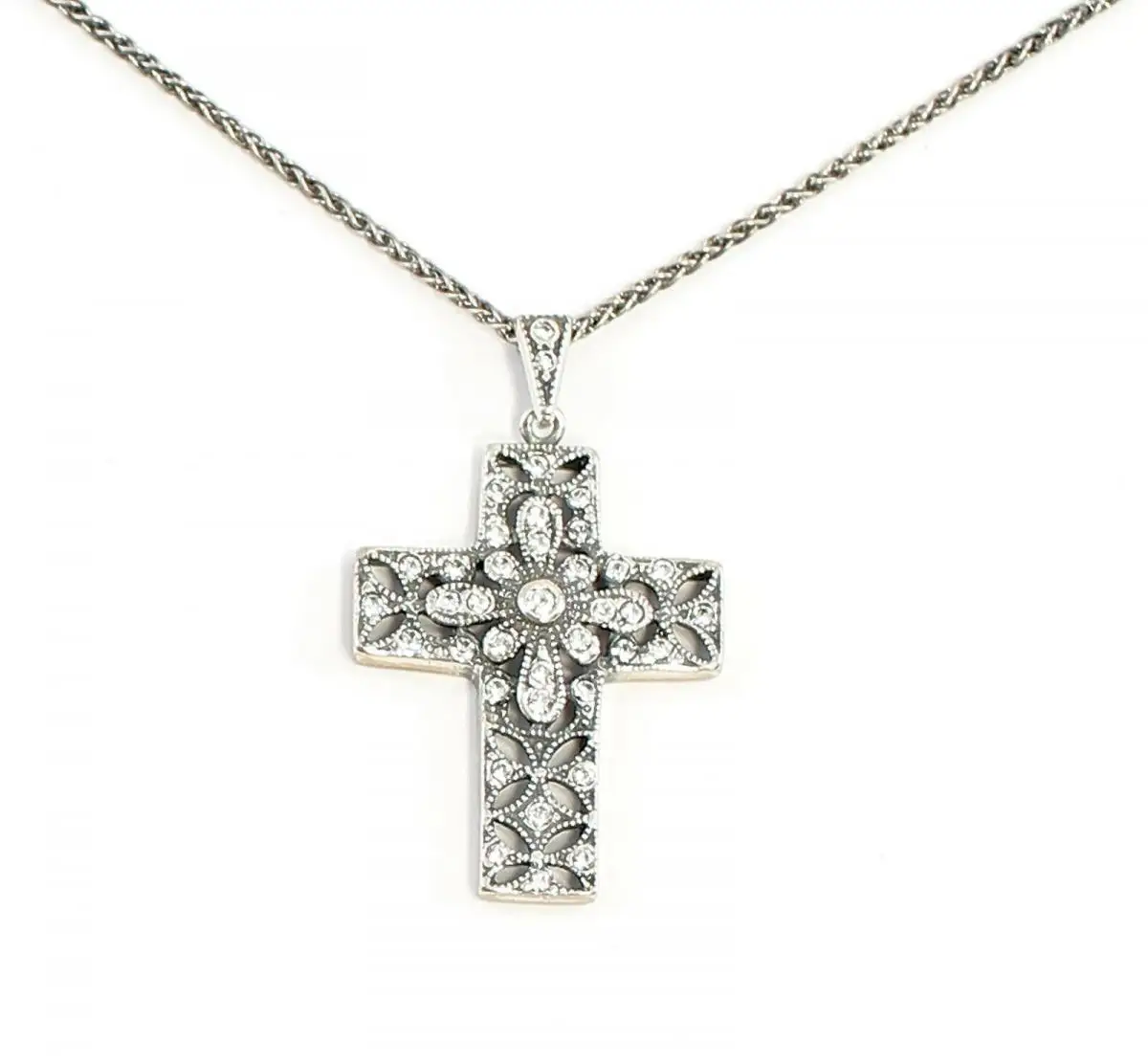 9901648 925er Silber Jugendstil-Anhänger Kreuz Swarovski-Steinen Kette L45cm 0