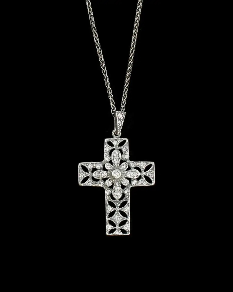 9901648 925er Silber Jugendstil-Anhänger Kreuz Swarovski-Steinen Kette L45cm 1