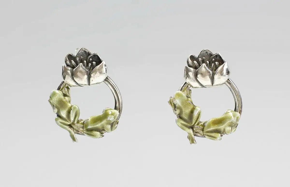 9901263 Emaillierte Frosch-Ohrringe 925er Silber  2,5x3cm 0
