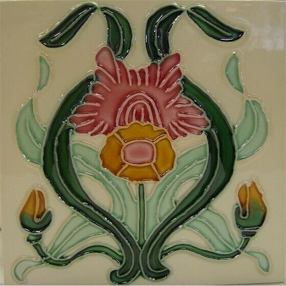 9934024 Jugendstil-Fliese Kachel Keramik neu 15,2x15,2cm 