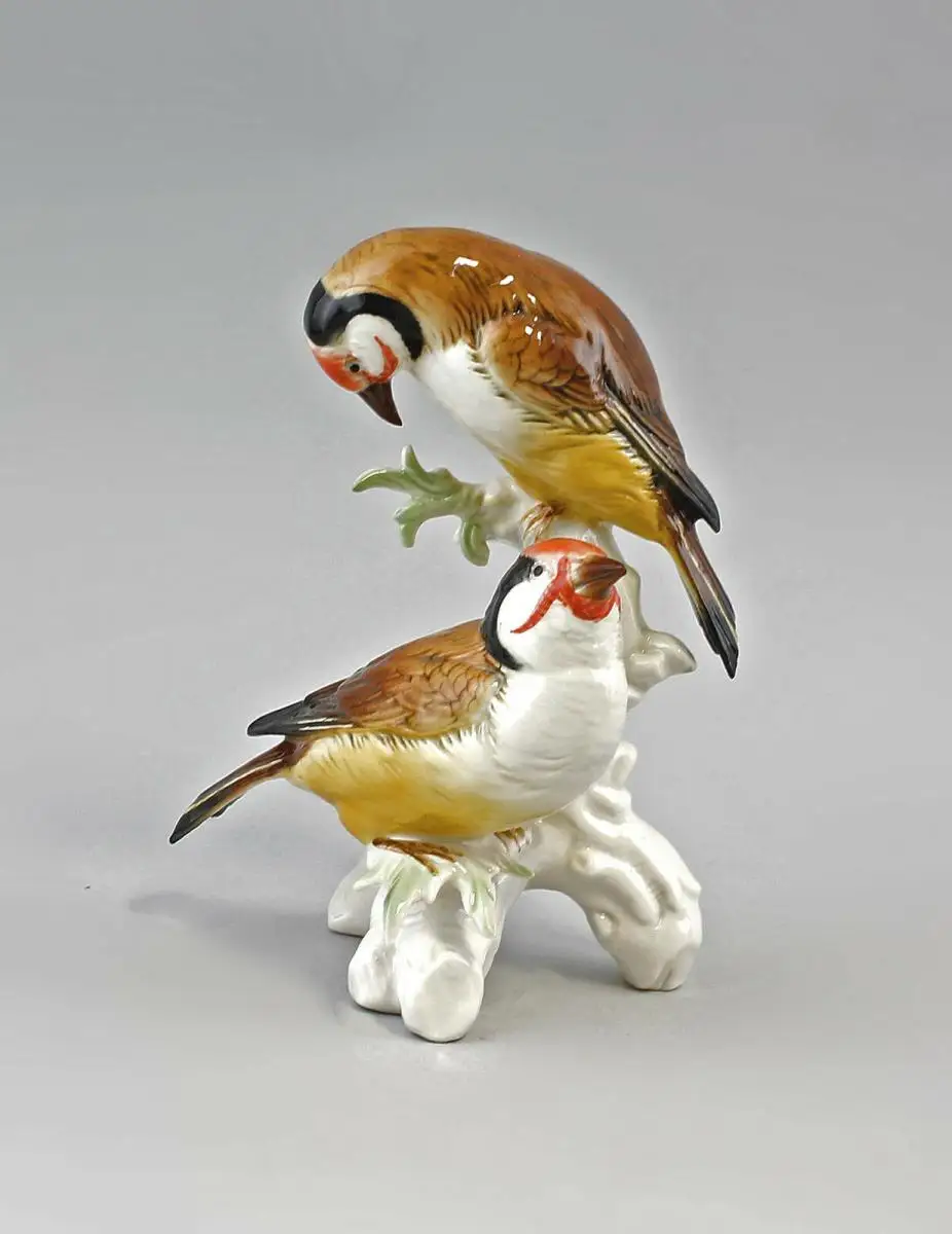 9941691 Porzellan Figur Vogel Stieglitz-Gruppe Ens 15x10,5cm 0