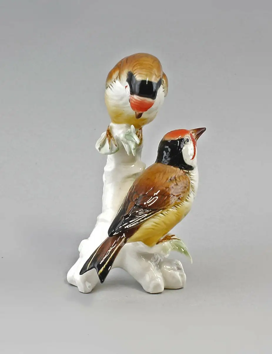 9941691 Porzellan Figur Vogel Stieglitz-Gruppe Ens 15x10,5cm 1