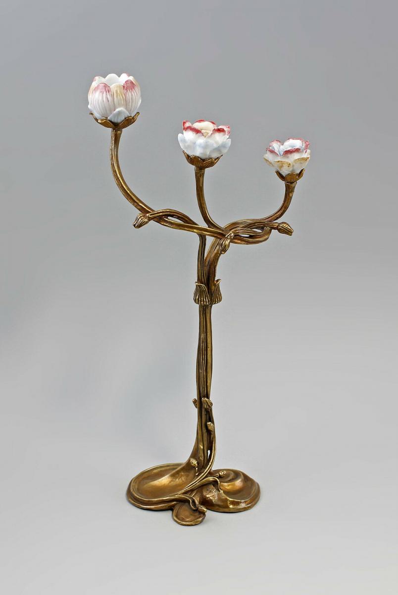 9937463-dss Floraler Kerzenhalter Leuchter Blütenbelag Keramik Bronze H34cm 