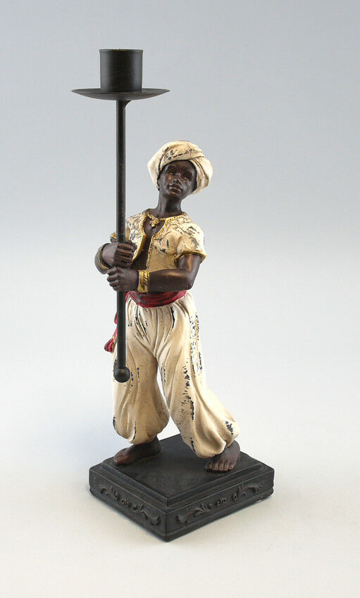 9937008 Figur Skulptur Resin 1-flammiger Leuchter Mohr mit Fackel H28,5cm 