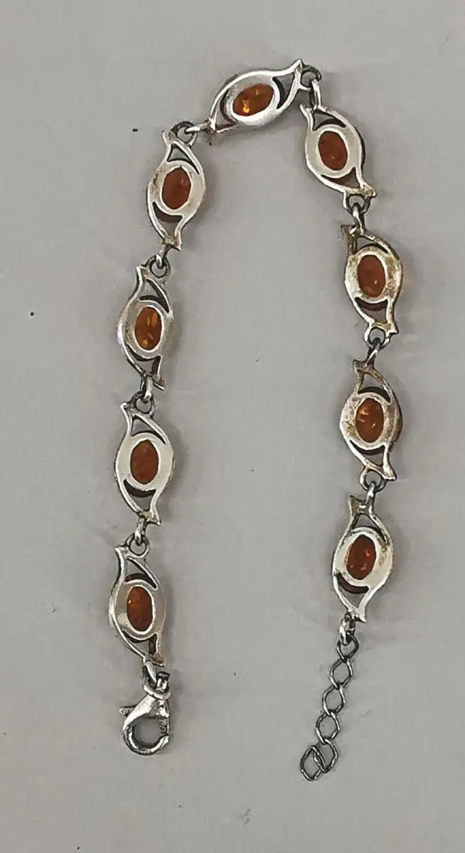 8725139-d 925er Silber Bernstein-Armband 50/60er Jahre 1