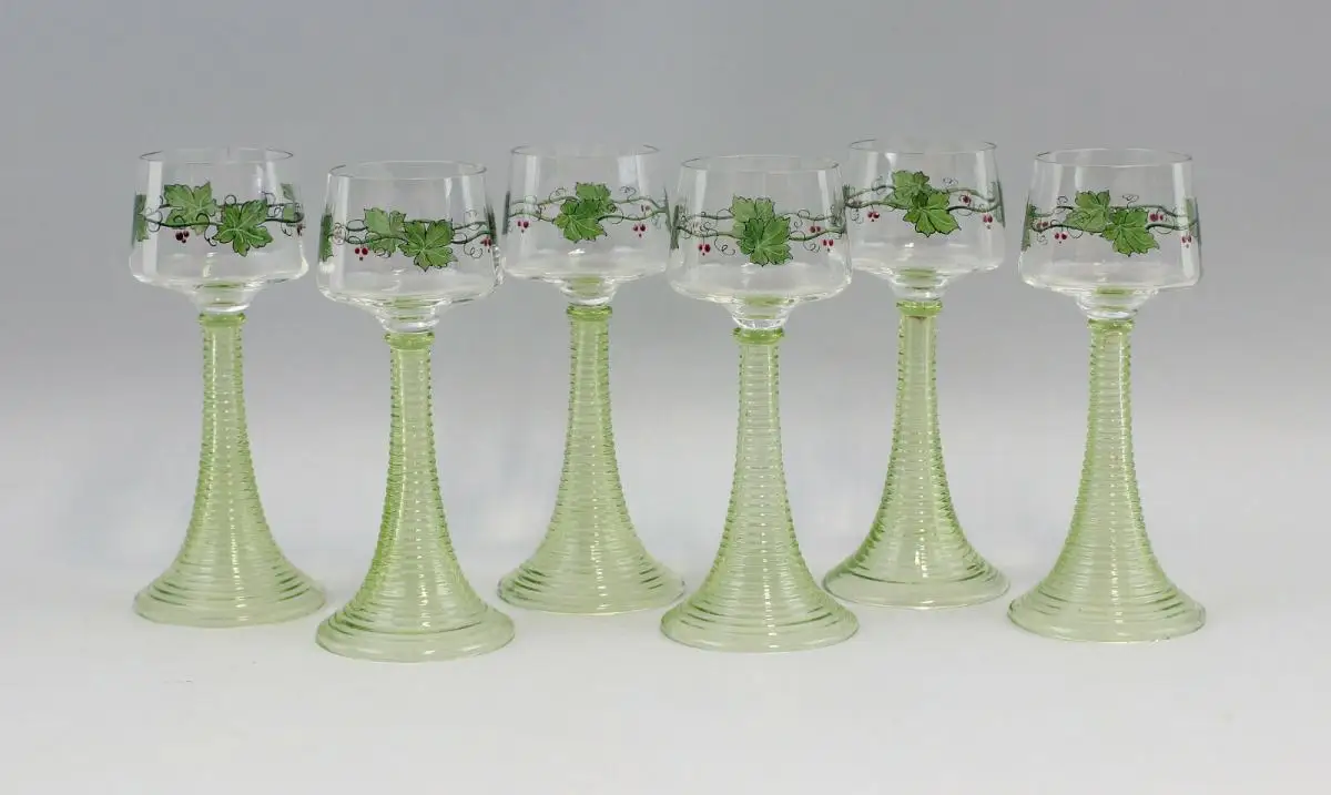 99835406 Satz 6 Wein-Gläser Jugendstil um 1900 bemalt wohl Böhmen 0