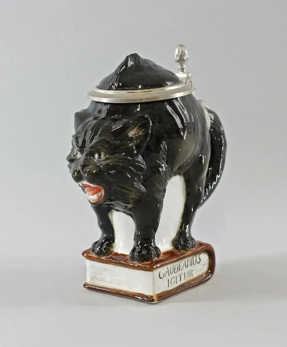 9941774 Porzellan Bierkrug Katze schwarz 0,5l Ernst Bohne & Söhne / Ens H20cm 0