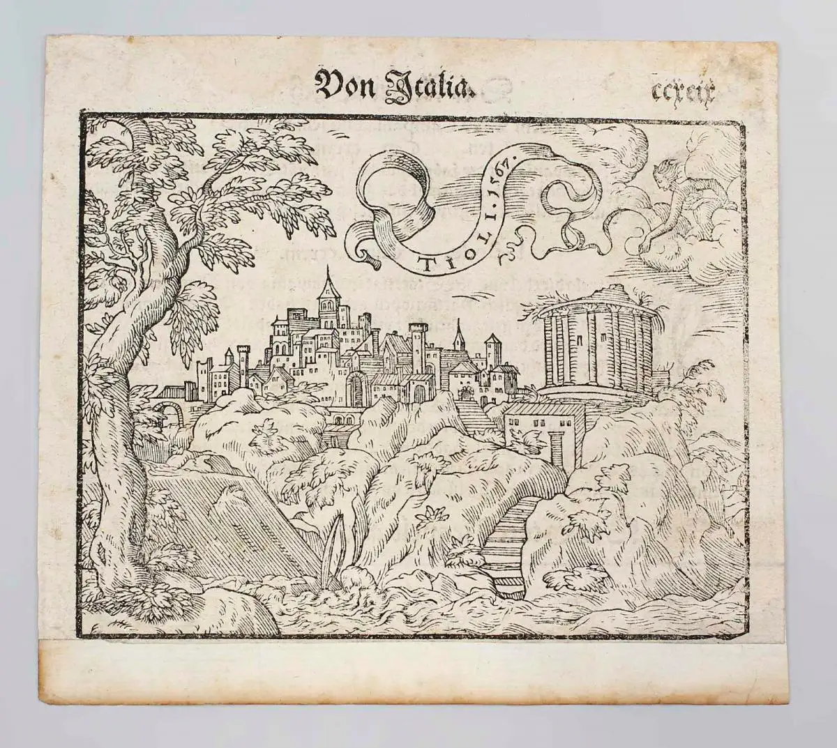 99863061 Holzschnitt aus Cosmographia Sebastian Münster Ansicht v.Tivoli 1567 0