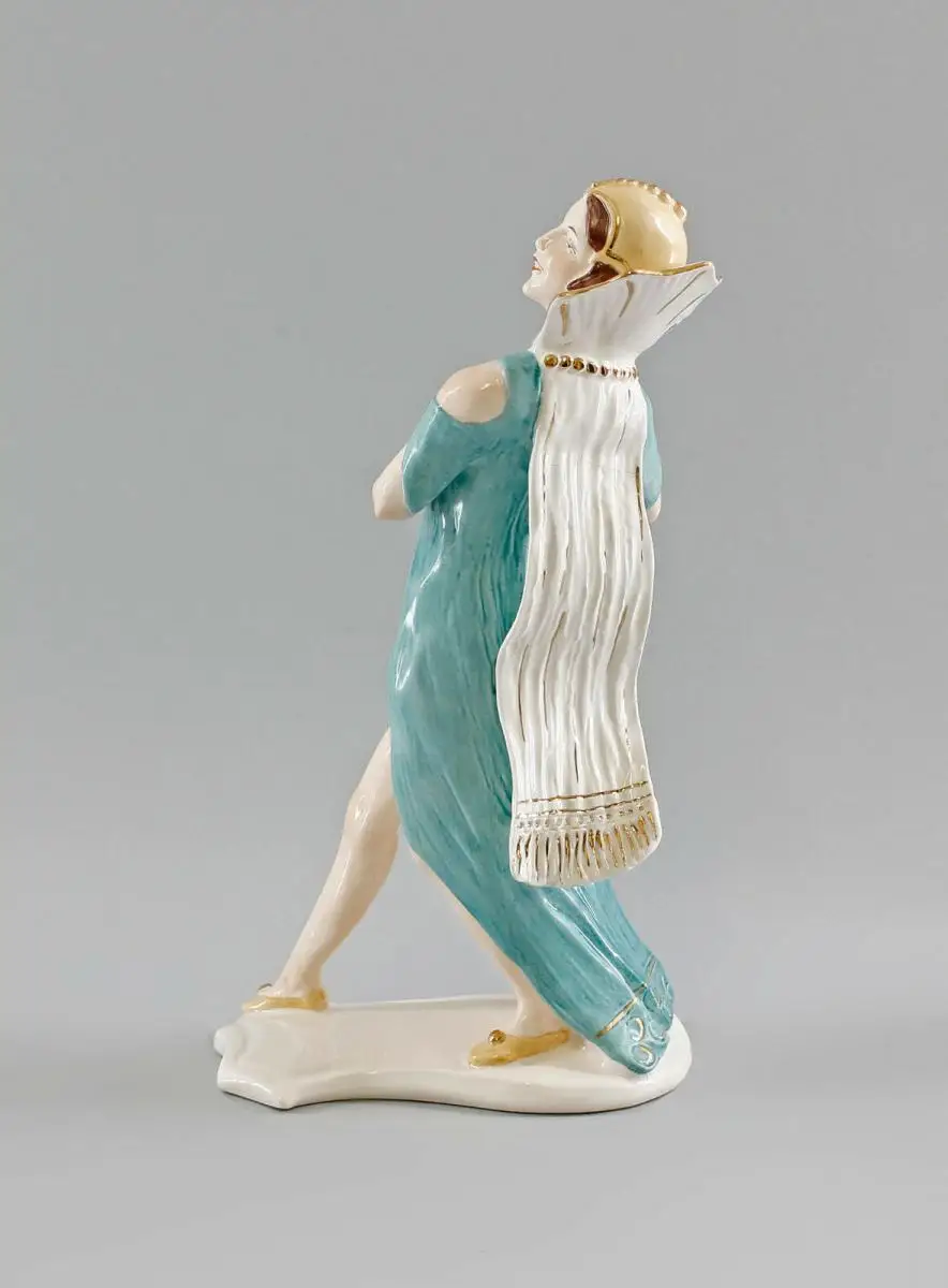 9997785 Ens Porzellan Figur Frau Tänzerin Art deco mit Schleppe H27cm 2
