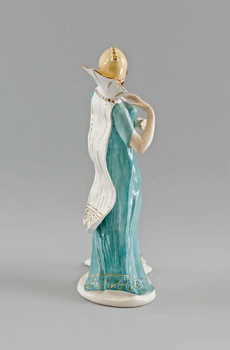 9997785 Ens Porzellan Figur Frau Tänzerin Art deco mit Schleppe H27cm 3