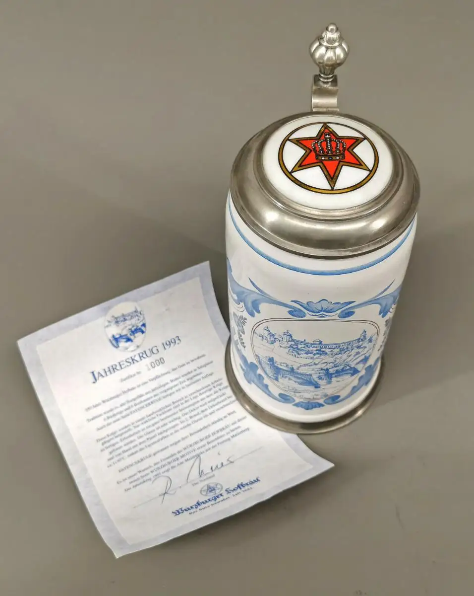 99848099-d Fayence-Bierkrug Würzburger Hofbräu Jahreskrug 1993 H24,5cm 5