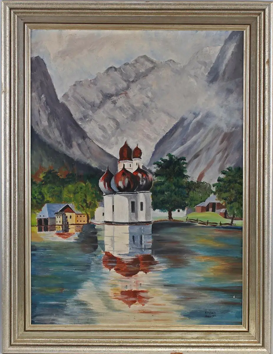 99860005-d Ölgemälde sign. Foitzik Kapelle St. Bartholomä Königssee Alpen Bayern 0