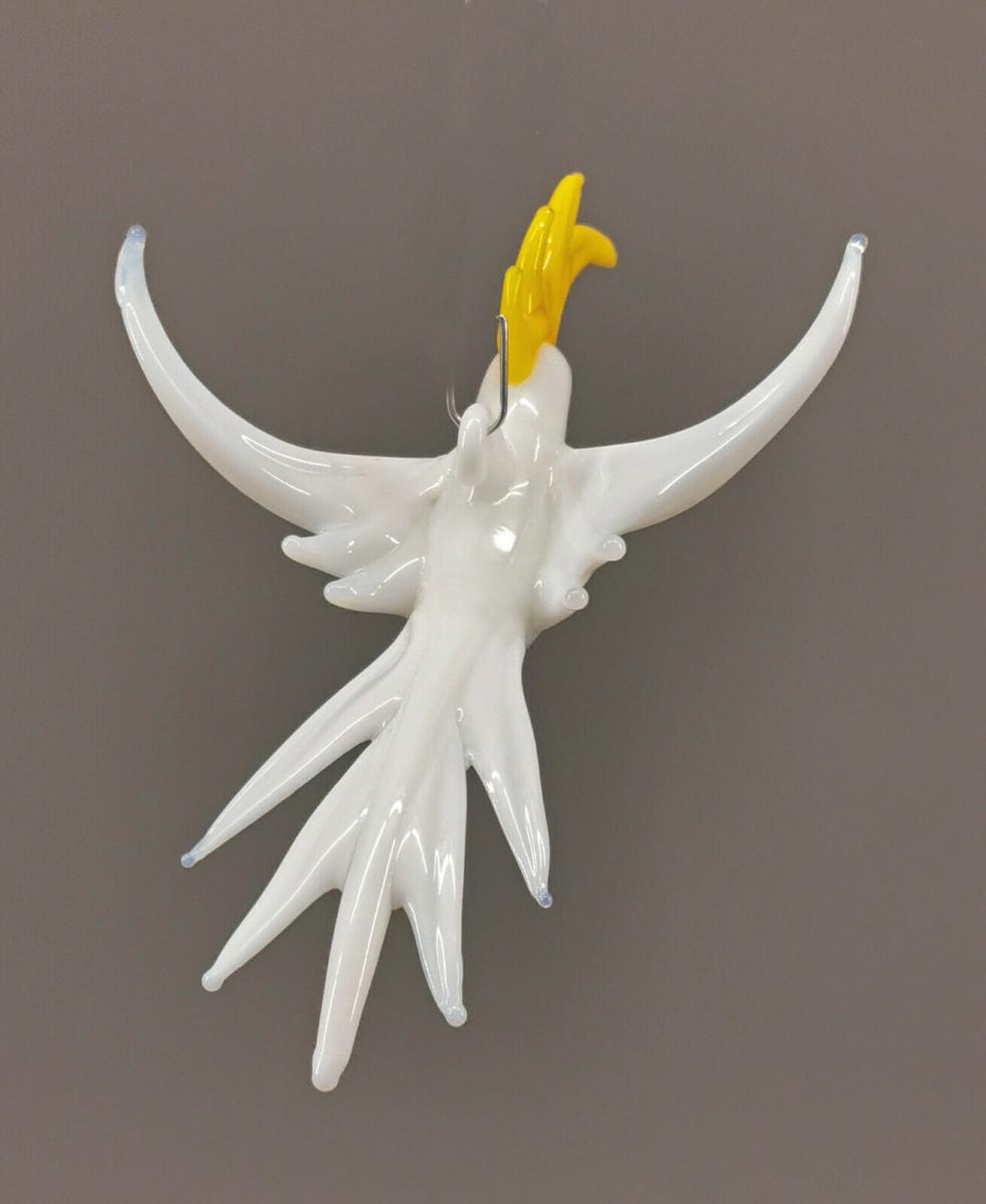 9912082-x Glas Figur Kakadu weiß gelb fliegend zum Hängen 6x10cm mundgeblasen 