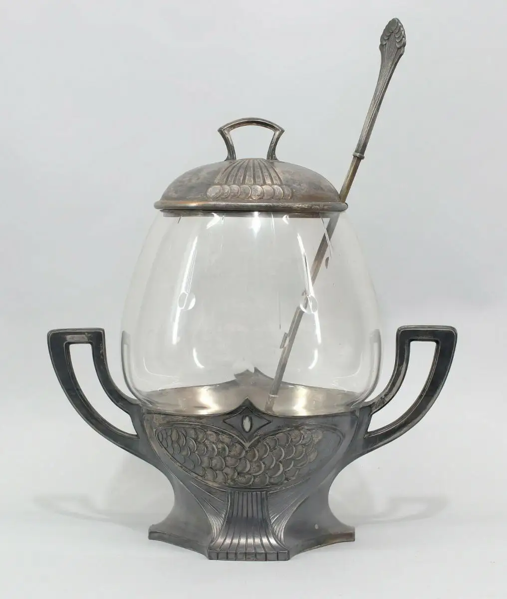 8630003 versilberte Bowle Jugendstil um 1900 mit Kelle 0