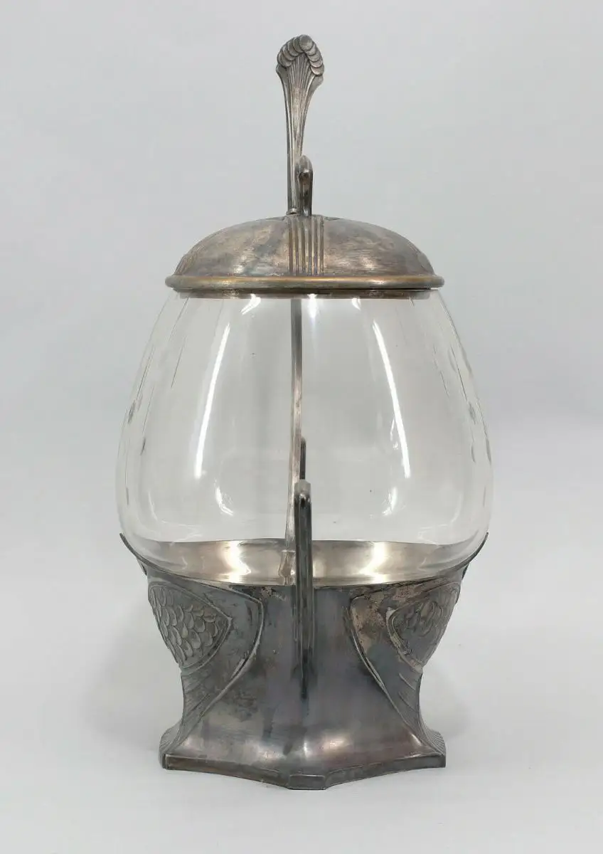 8630003 versilberte Bowle Jugendstil um 1900 mit Kelle 1