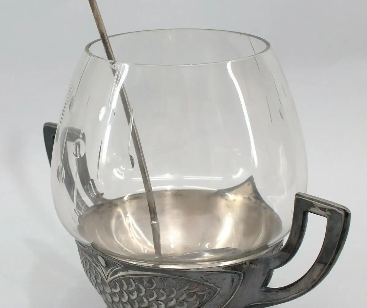 8630003 versilberte Bowle Jugendstil um 1900 mit Kelle 2