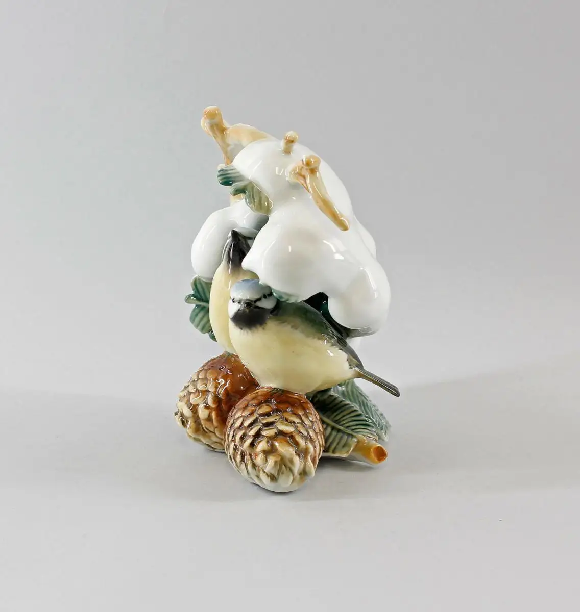 9997556 Porzellan Figur Blaumeisen Paar Winter Tanne Meise Vogel Ens 18x14cm 1