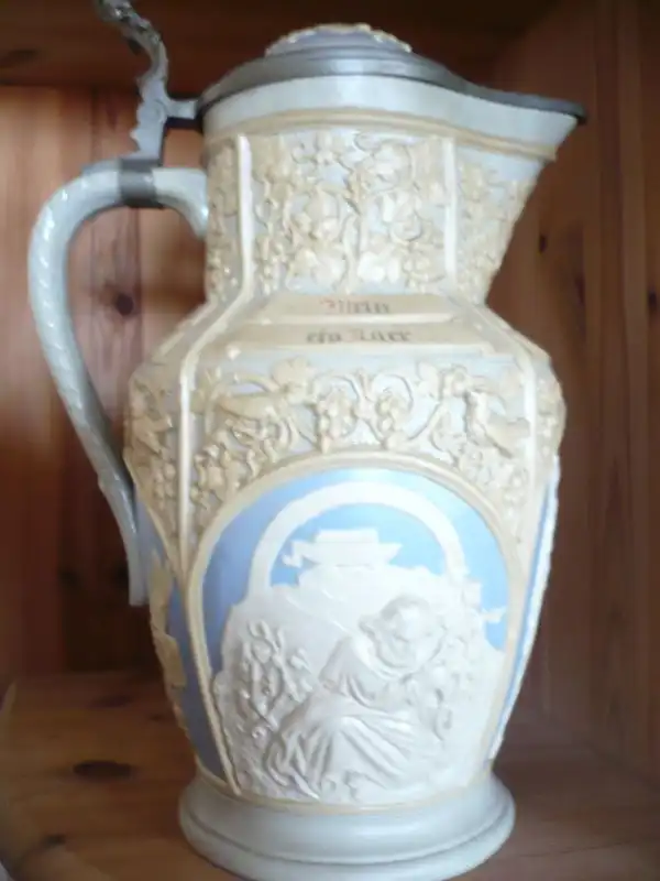 Alte Villeroy &  Boch Mettlach Kanne Krug Weinkrug Weinkanne Wein V + B Bierkrug (15) Preis reduziert 1