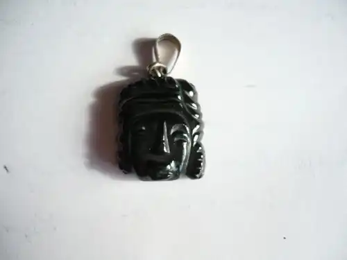 Jade-Anhänger - Azteken-Kopf mit Silberöse  (342)  Preis reduziert