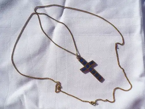 vergoldete Silberkette mit Lapislazuli Kreuz (396) Preis reduziert