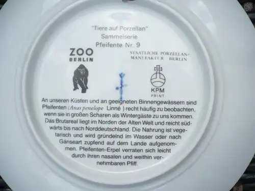 Wandteller, Sammelteller, Teller, KPM, Porzellan, Enten, Berliner Zoo, Nr.9 (471) Preis reduziert