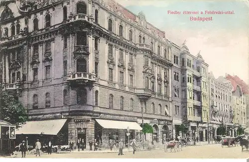 Budapest v. 1914 Hotel Fiedler und Strassensicht (AK005)