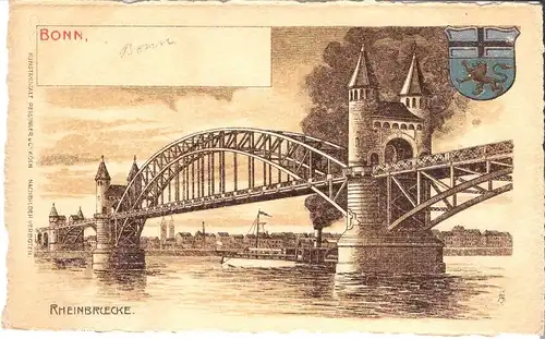 Bonn v. 1922 Die Rheinbrücke mit Wappen (AK019)