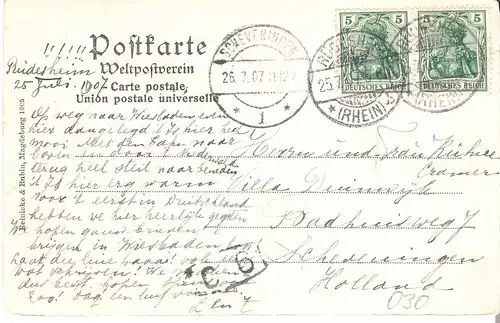 Bingen/Rüdesheim v. 1907 Rheinpartie mit Mäuseturm und Ruine Ehrenfels und Dampfer (AK030)