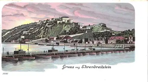Gruss aus Ehrenbreitstein v. 1912 Teil-Ansicht mit Brücke (051) 