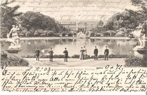 Stuttgart v. 1902 Anlagensee mit Königl. Schloss (AK092) 