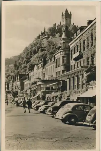 Cochem v. 1954 Moselpromenade mit Auto`s und Hotel (AK100)