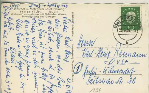 Pressath v. 1959 Gasthof u. Metzgerei Josef Heining (AK136)