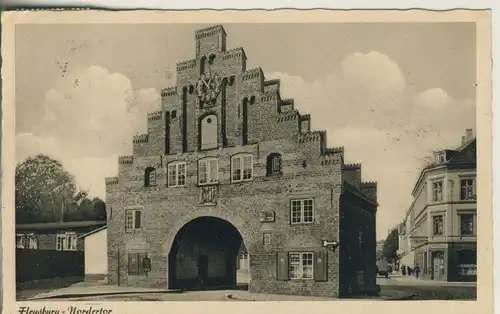 Flensburg v. 1952 Nordertor und Stadtsparkasse (AK174)