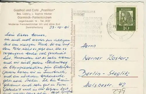 Garmisch-Partenkirchen v. 1961 Gasthof und Cafe \"Pastillon\" (AK279)