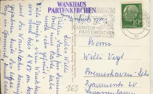 Garmisch-Partenkirchen v. 1957 Wankhaus (AK363)