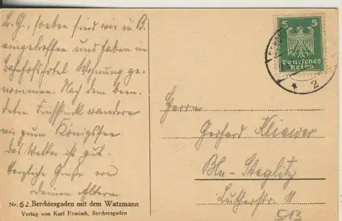 Berchtesgaden v. 1926 Teil-Stadt mit dem Watzmann (AK513)