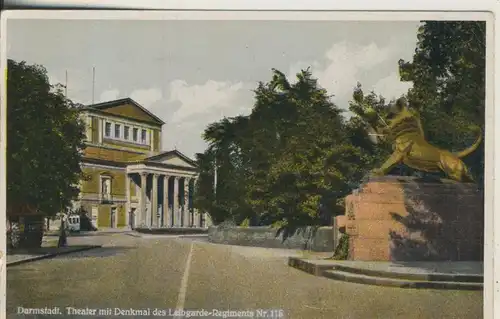 Darmstadt v. 1934 Theater und Denkmal Leibgarde Regement Nr. 118 (AK664)