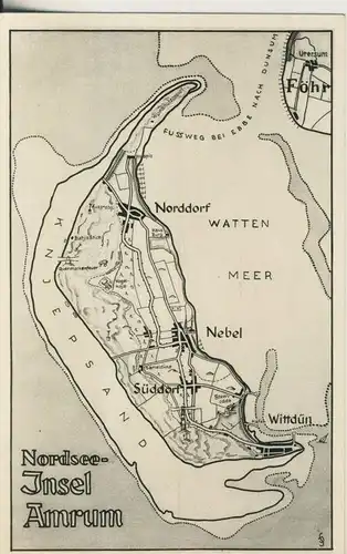Nordsee Insel Amrum v. 1938 Inselansicht als Karte (AK669)