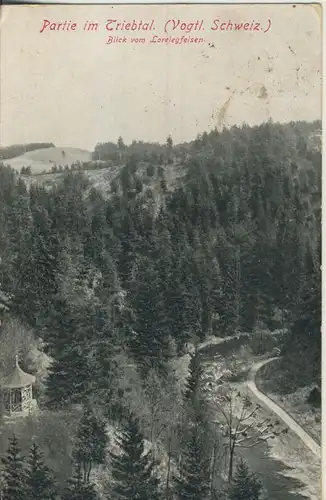 Partie im Triebtal v. 1906 Blick vom Loreleyfelsen (AK676)