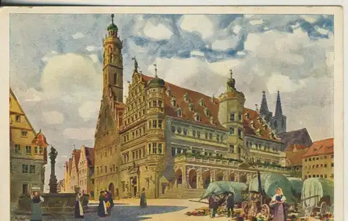 Rothenburg o.T. v. 1928 Das Rathaus mit Verkaufswagen (AK710)