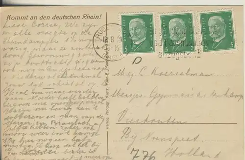 St. Goarshausen v. 1929 Loreley-Köln Düsseldorf Rheindampfschiffahrt (AK776)