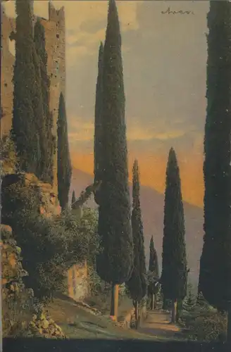 Lago di Garda v. 1927 Castell mit Cypressen (AK823)