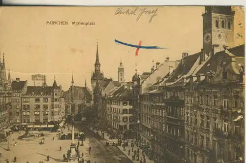 München v. 1909 Marienplatz mit Geschäfte und Gasthof (AK888) 
