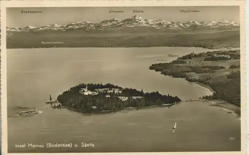 Mainau v. 1955 Inselansicht im Bodensee mit Säntis (956)