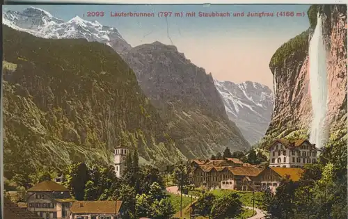 Lauterbrunnen v. 1914 Dorfansicht mit Trümmelbachfälle (AK1117)