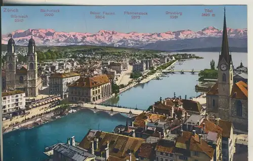 Zürich v. 1916 Teil-Stadt-Ansicht mit Alpen (AK1121)