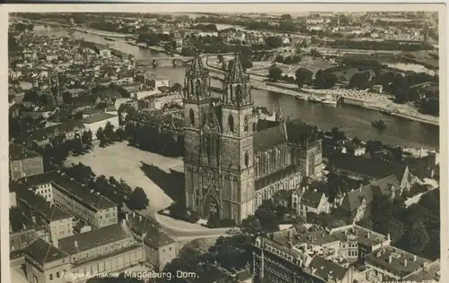 Magdeburg v. 1934 Fliegeraufnahme-Teil-Stadt-Ansicht (AK1158)