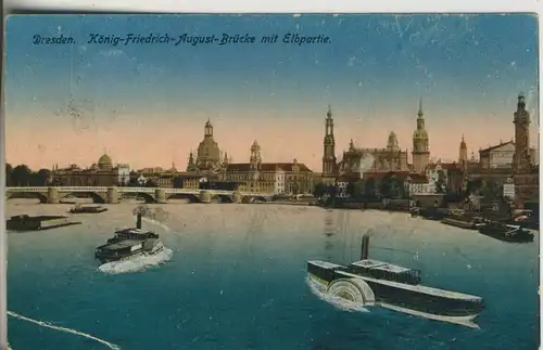 Dresden v. 1918 Teil-Stadt-Ansicht mit Dampfschiffe (AK1160)