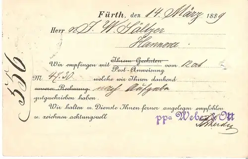 Postkarte aus Fürth v. 1889 (AK-B1)
