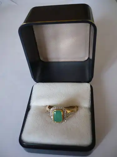 Vergoldeter Silberring mit grünem Smaragd und weissen Saphiren (655)  Preis reduziert